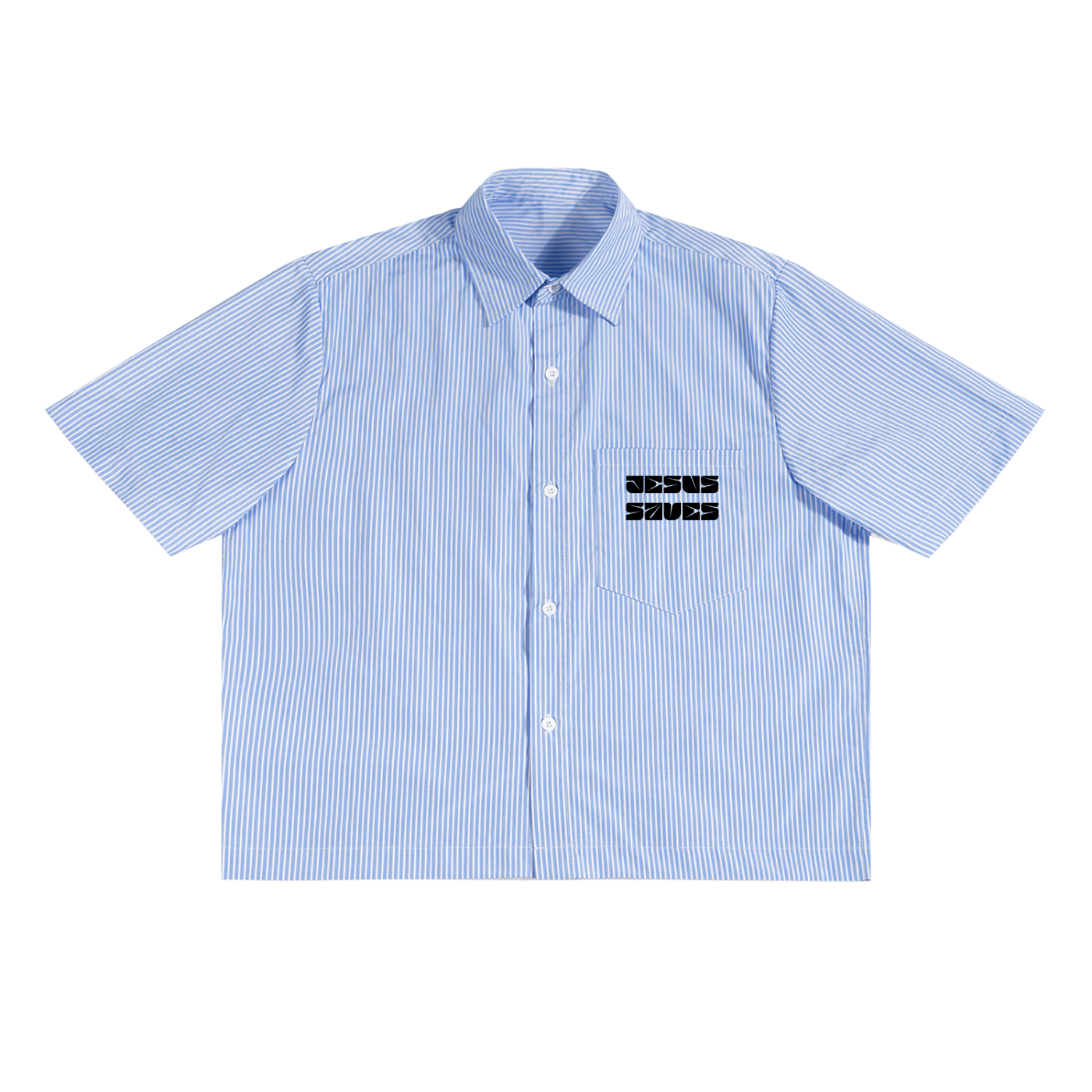 Oversized Vertical Stripe "JESUS SAVES" Boxy Shirt
