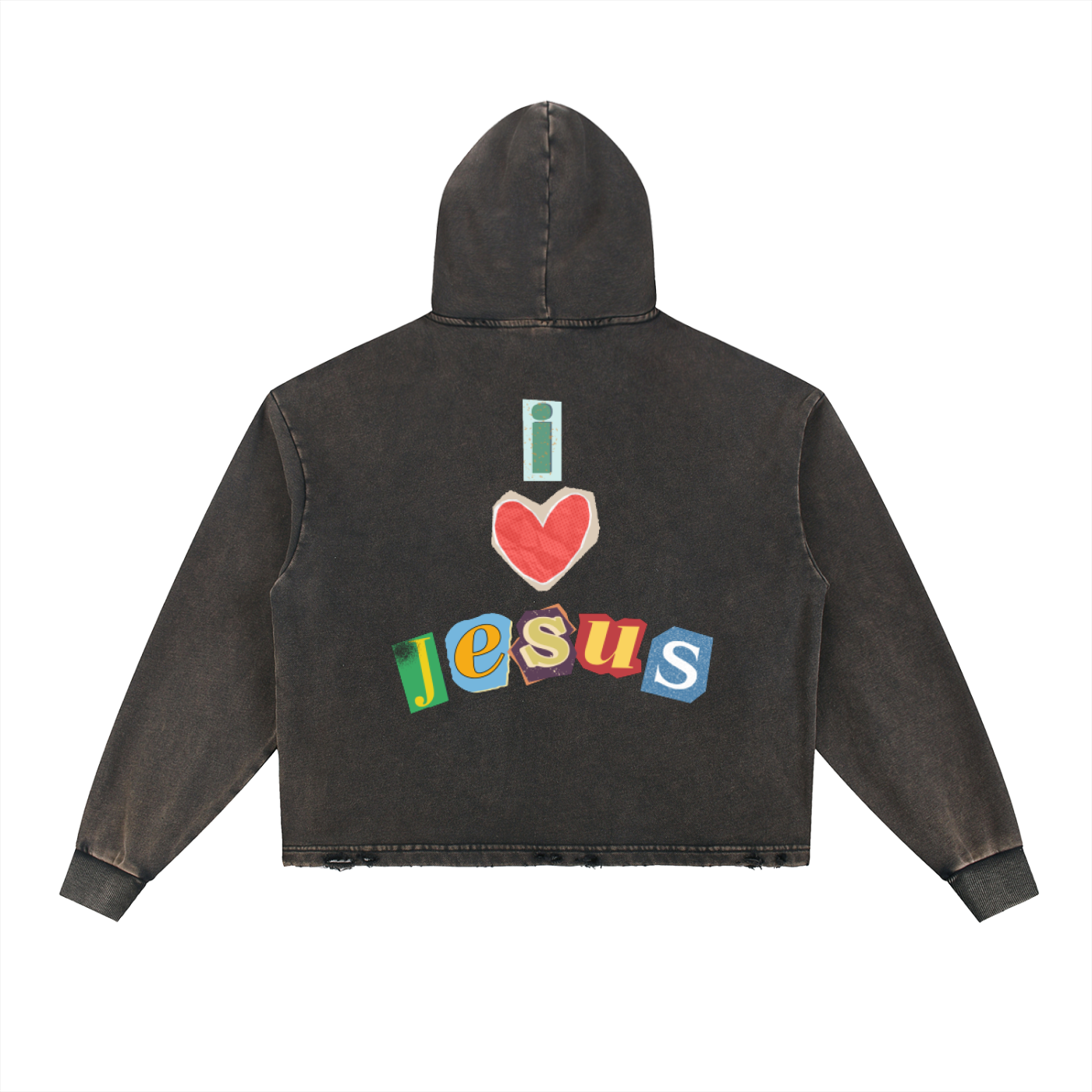 Vintage Washed Frayed-Hem "I <3 JESUS" Hoodie