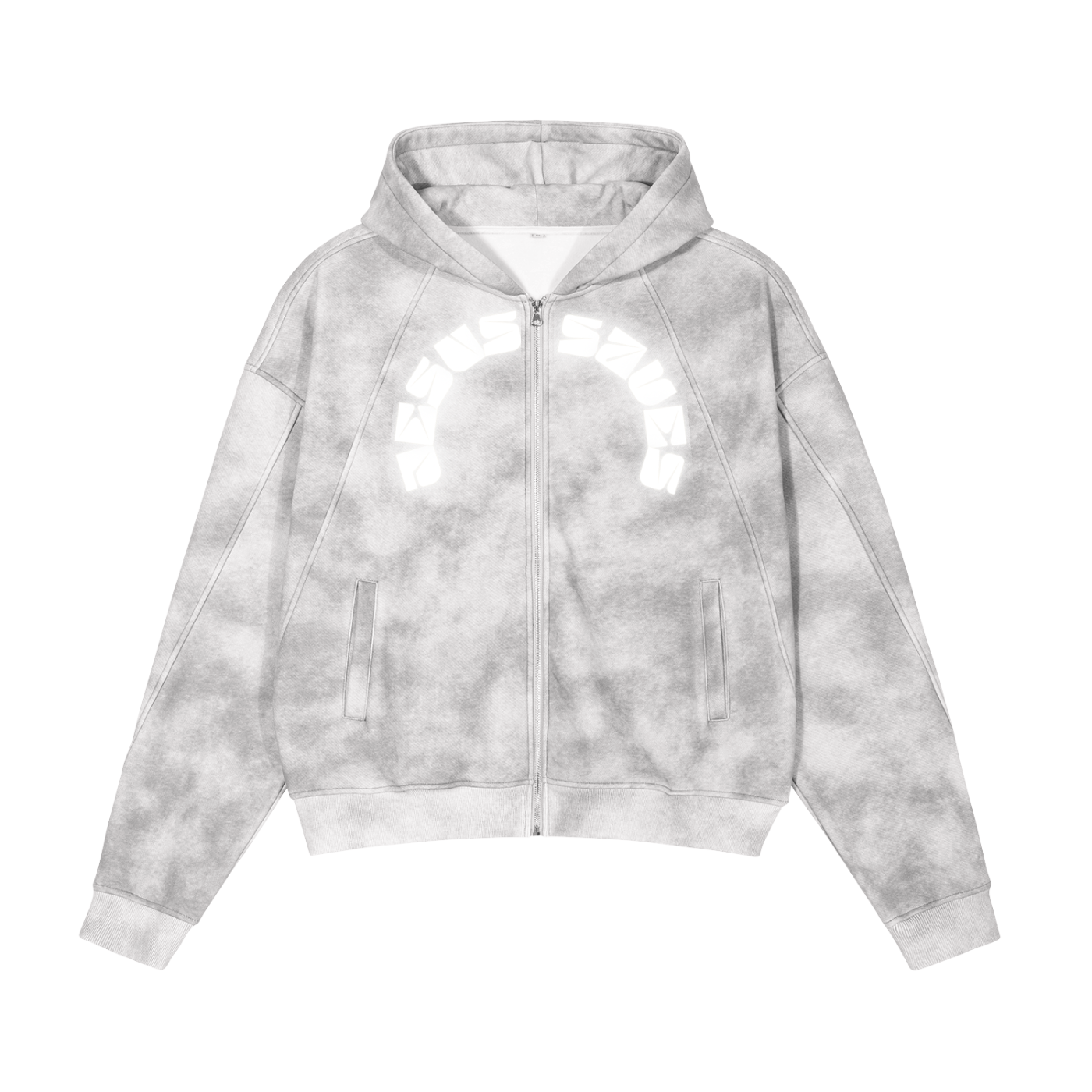 Dirty Washed Zip-Up Fleece "JESUS SAVES" Hoodie