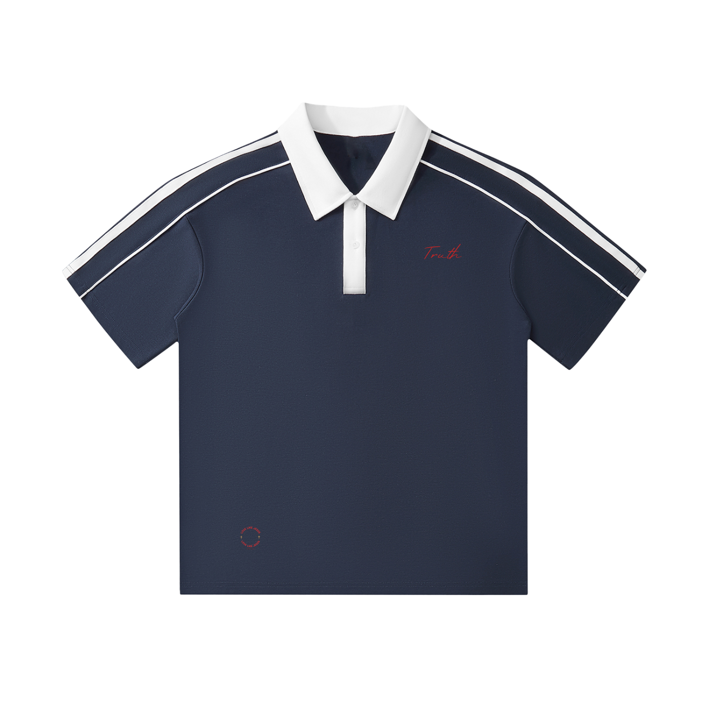 Contrast Collar Short-Sleeve "TRUTH&SPIRIT" Polo Shirt