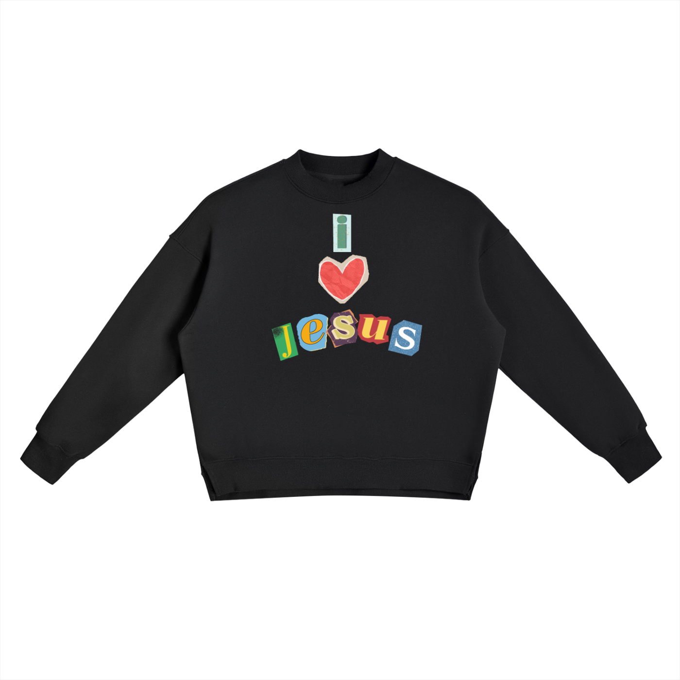 Fleece Side Slit Crewneck "I <3 JESUS"  Sweatshirt