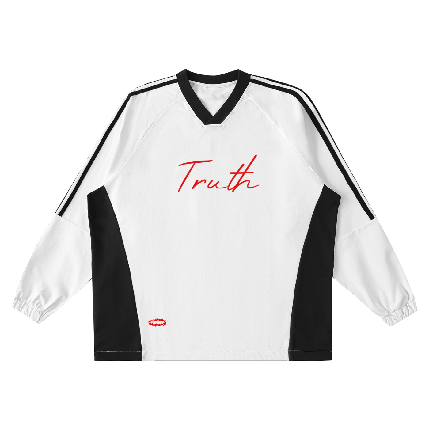 Color-Block V-Neck Long-Sleeve "TRUTH" T-Shirt