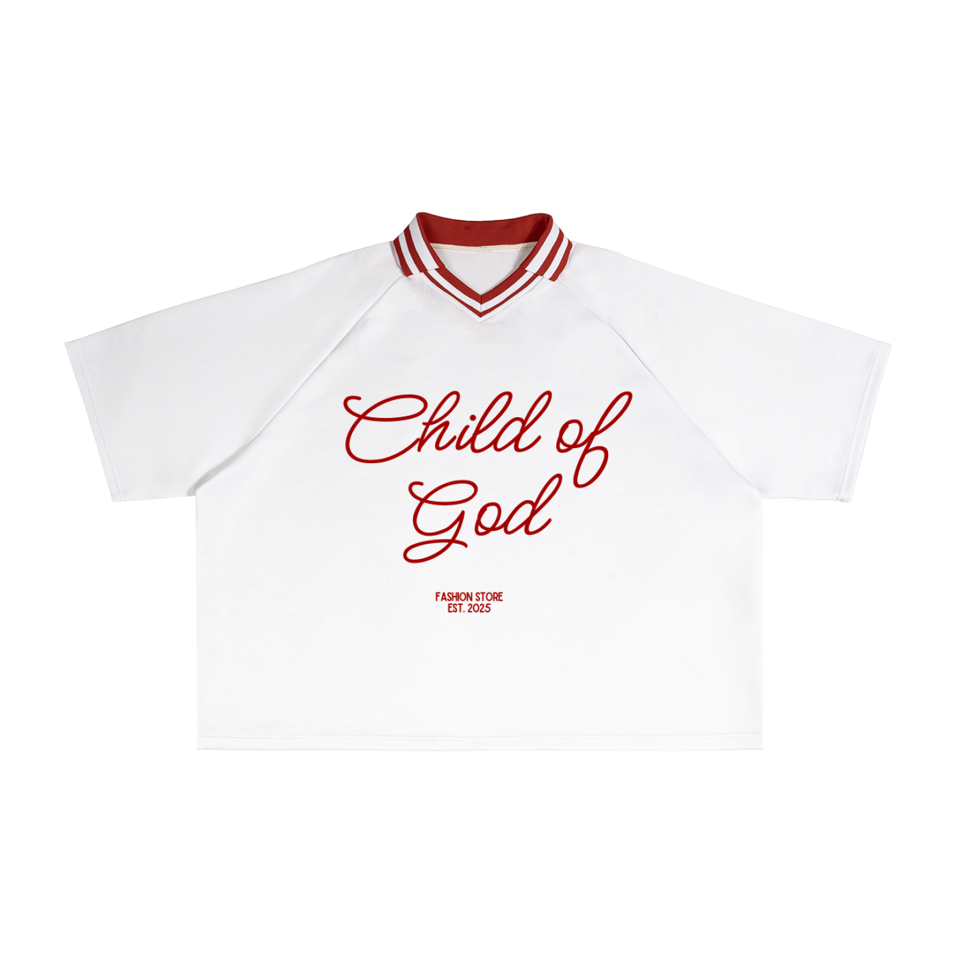 Contrast Lapel Collar "CHILD OF GOD" Boxy T-Shirt