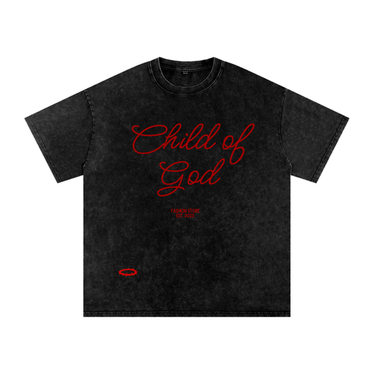 Snow Washed Oversized Cotton "CHILD OF GOD" T-Shirt