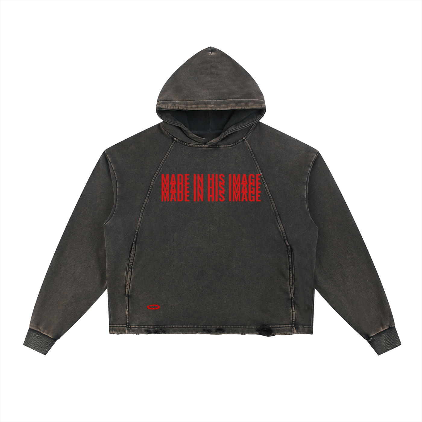 Vintage Washed Frayed-Hem "MADE IN HIS IMAGE" Hoodie