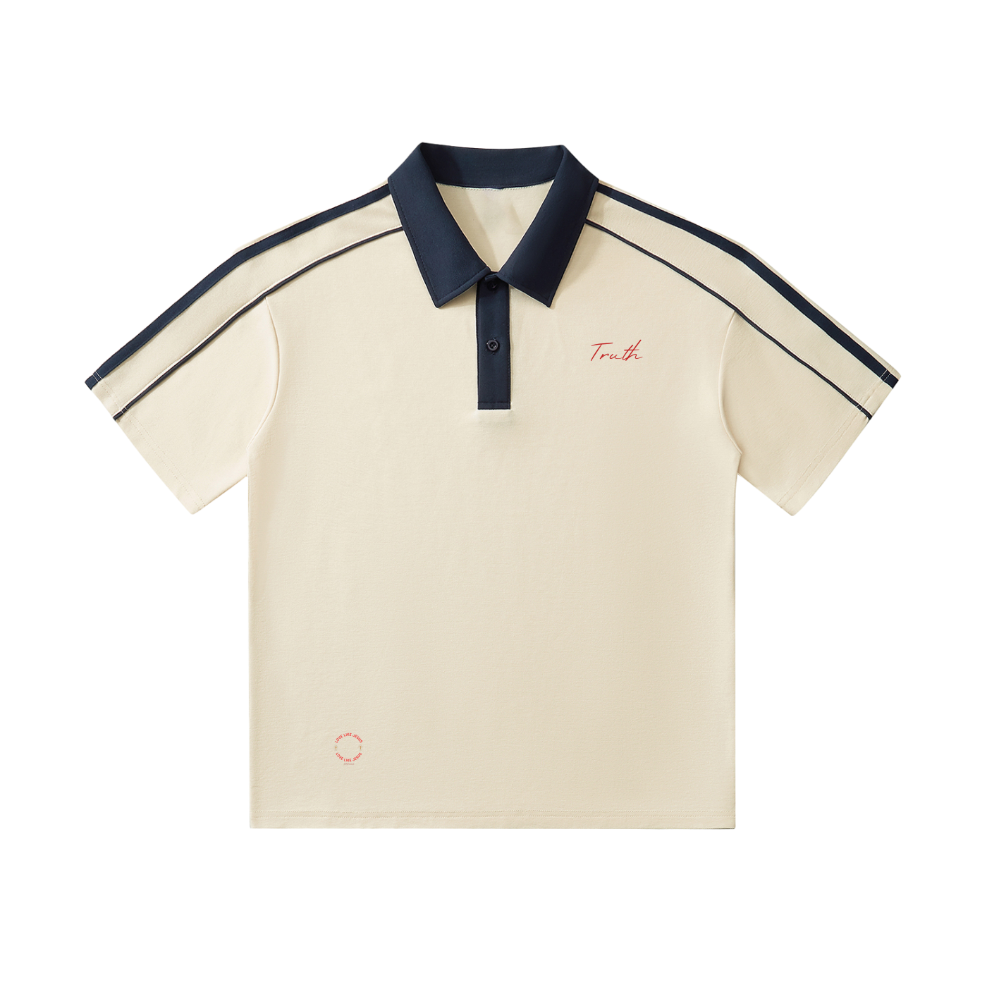 Contrast Collar Short-Sleeve "TRUTH&SPIRIT" Polo Shirt