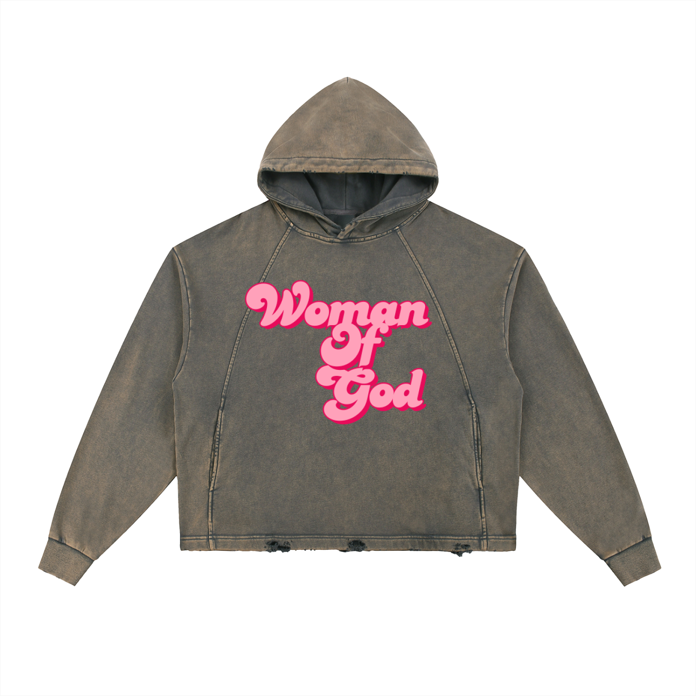 Vintage Washed Frayed-Hem  "WOMAN OF GOD" Hoodie