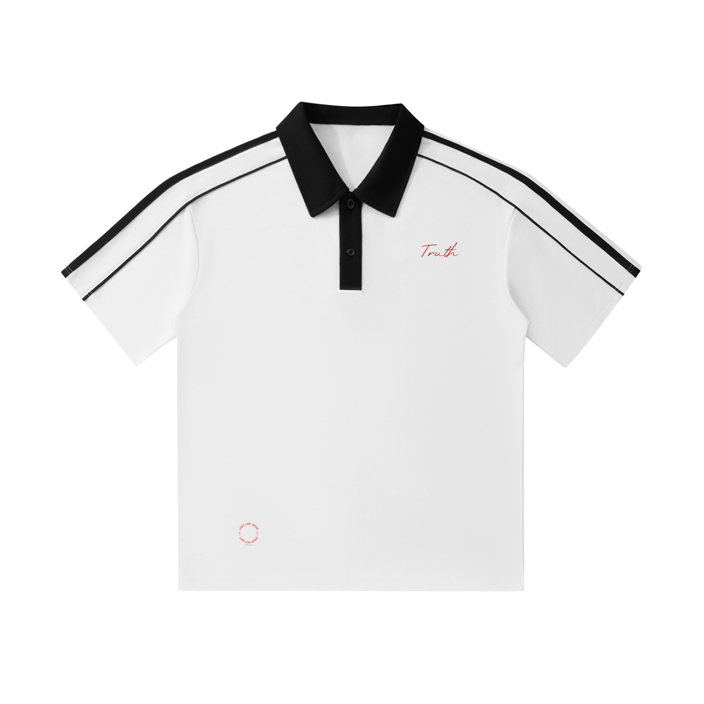 Contrast Collar Short-Sleeve "TRUTH&SPIRIT" Polo Shirt