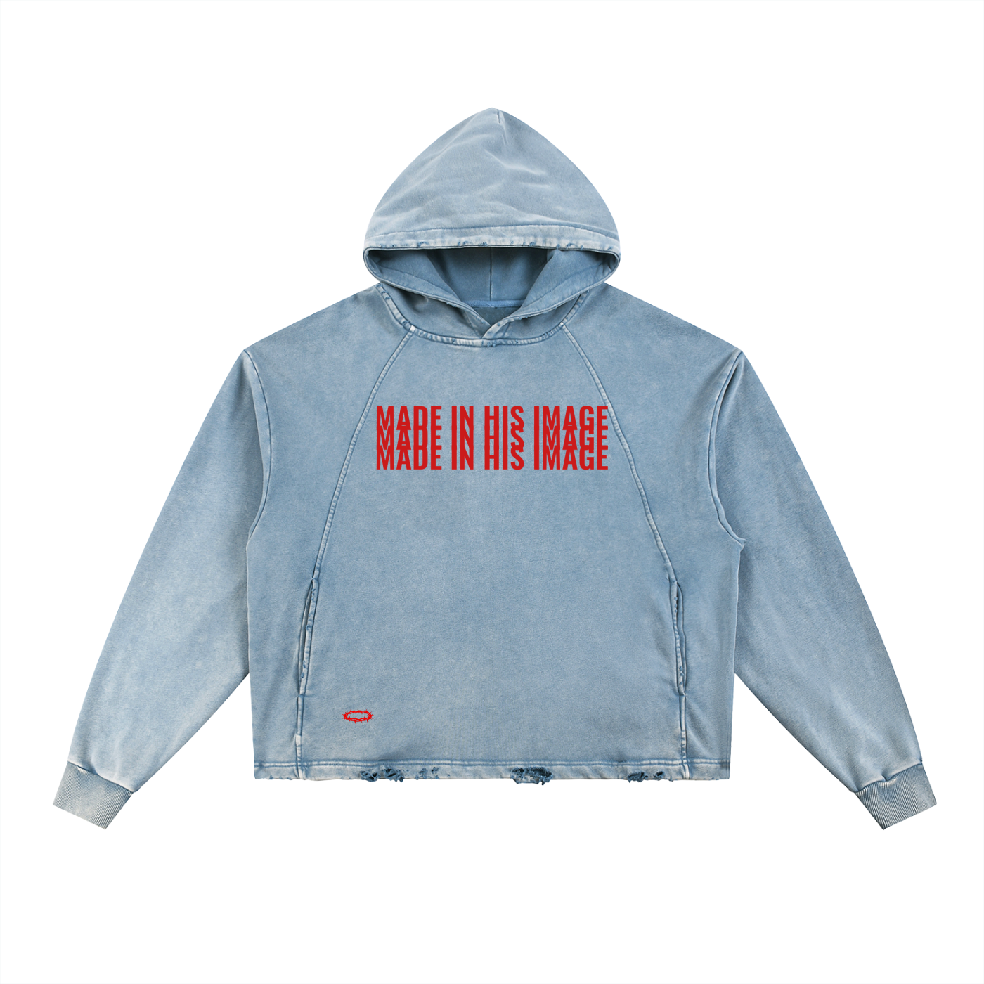 Vintage Washed Frayed-Hem "MADE IN HIS IMAGE" Hoodie