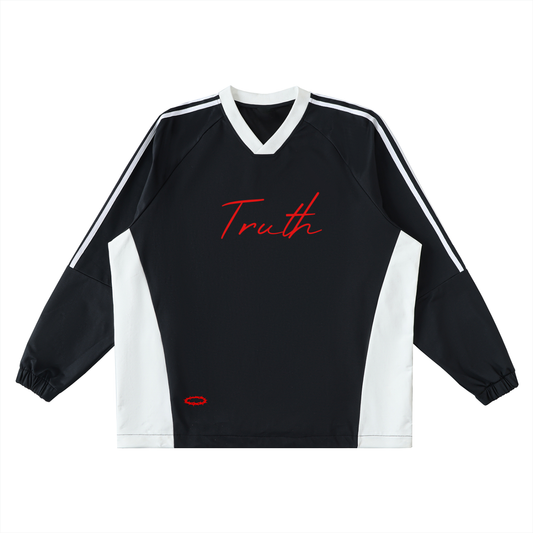 Color-Block V-Neck Long-Sleeve "TRUTH" T-Shirt