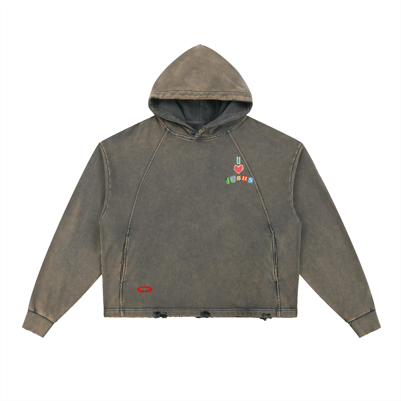 Vintage Washed Frayed-Hem "I <3 JESUS" Hoodie