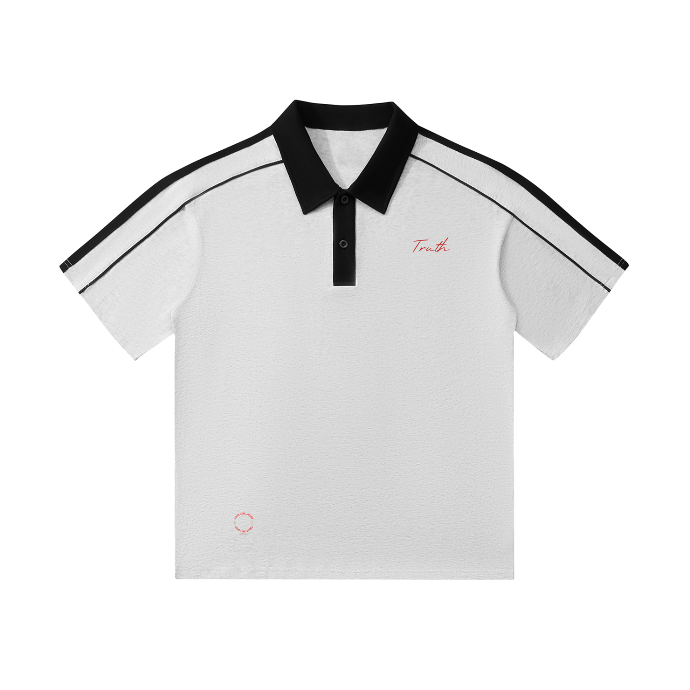 Contrast Collar Short-Sleeve "TRUTH&SPIRIT" Polo Shirt