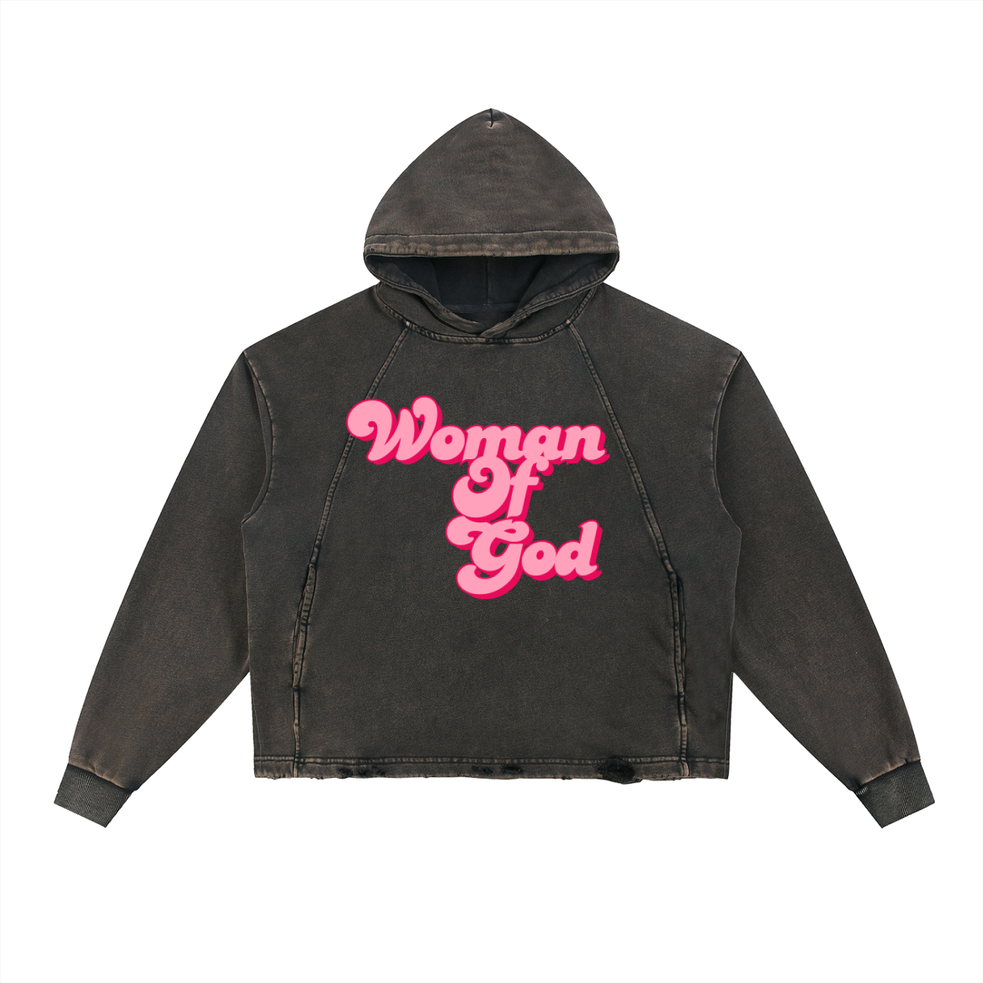 Vintage Washed Frayed-Hem  "WOMAN OF GOD" Hoodie