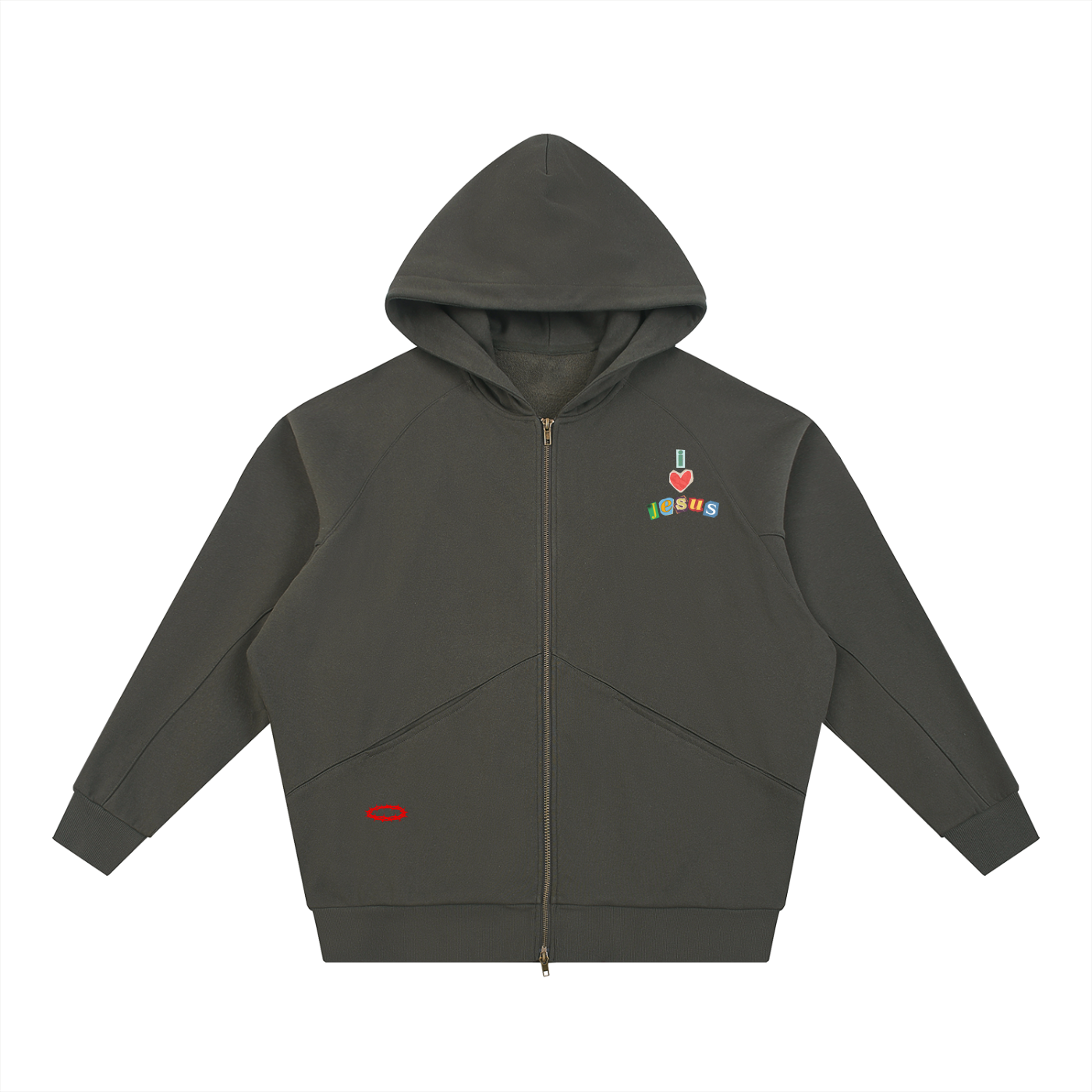 Dolman Sleeve Zip-Through Fleece  "I <3 JESUS"  Hoodie