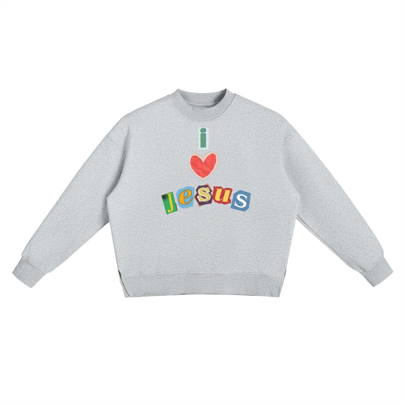 Fleece Side Slit Crewneck "I <3 JESUS"  Sweatshirt