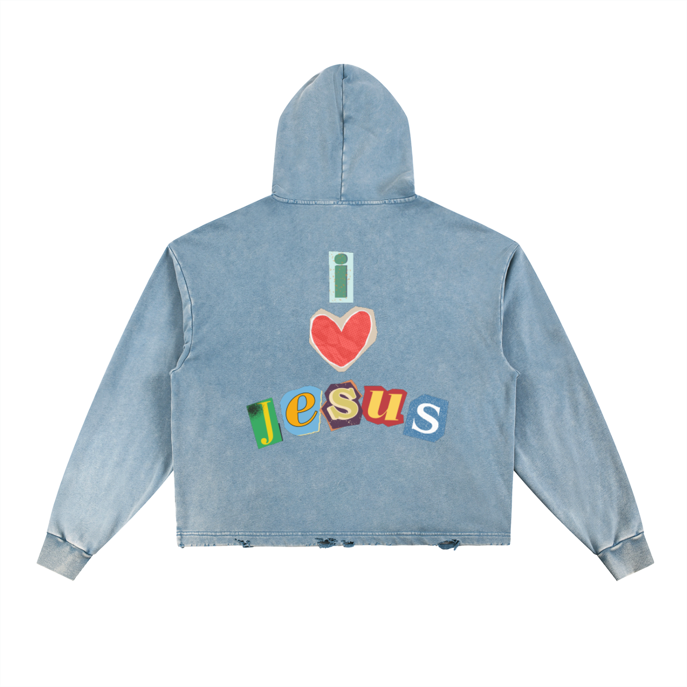 Vintage Washed Frayed-Hem "I <3 JESUS" Hoodie