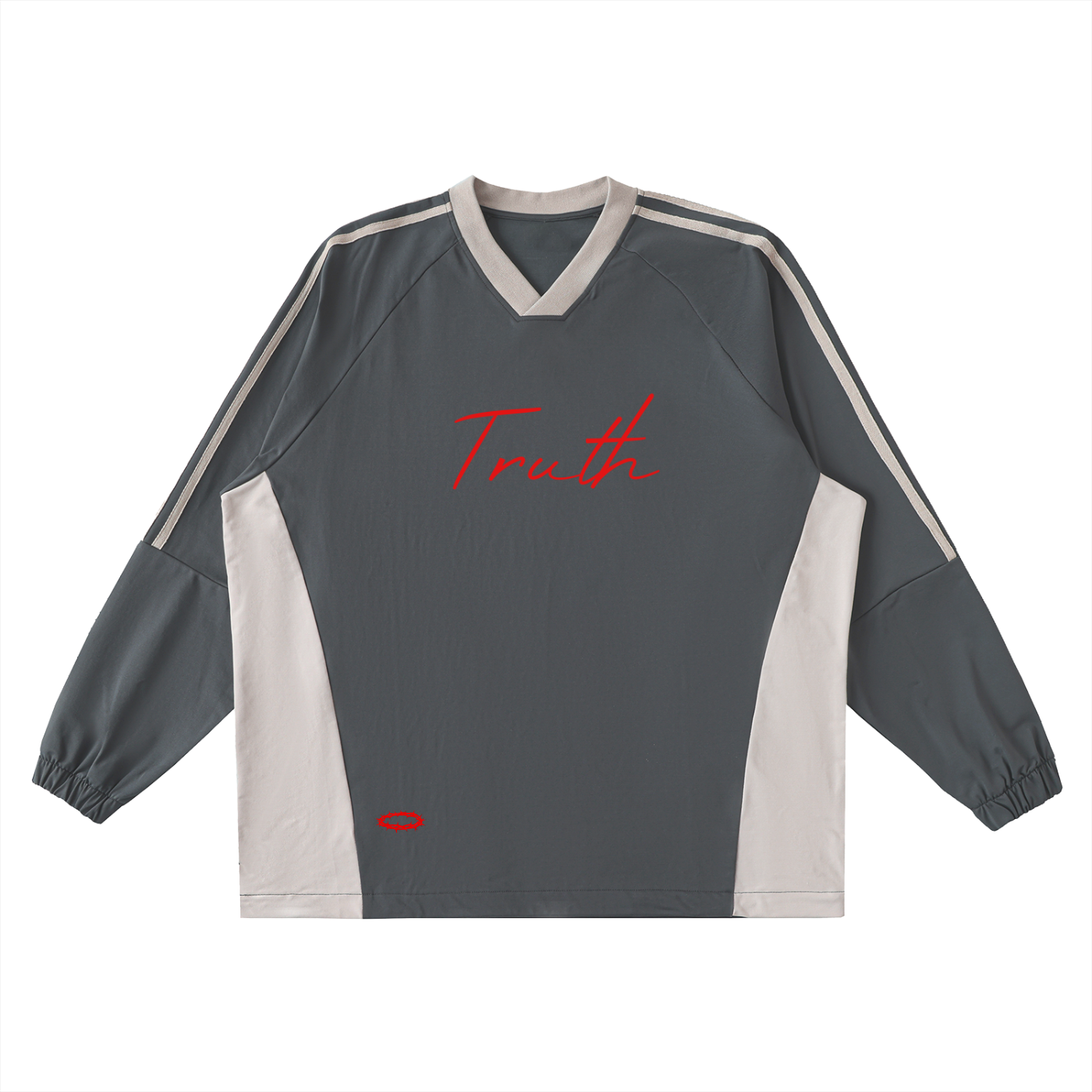 Color-Block V-Neck Long-Sleeve "TRUTH" T-Shirt