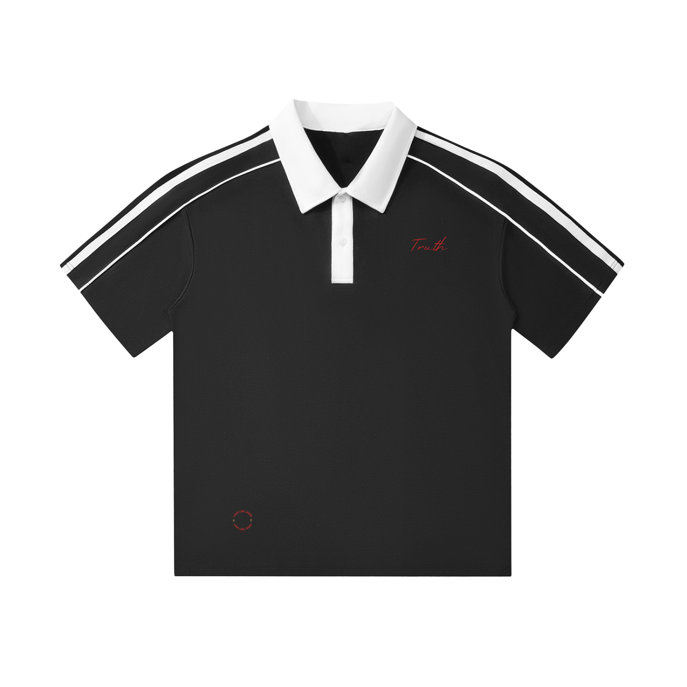 Contrast Collar Short-Sleeve "TRUTH&SPIRIT" Polo Shirt