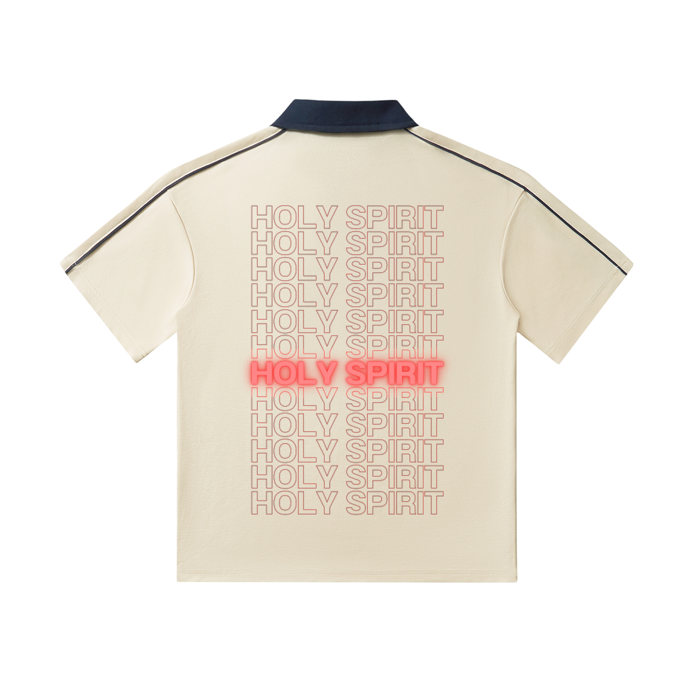Contrast Collar Short-Sleeve "TRUTH&SPIRIT" Polo Shirt