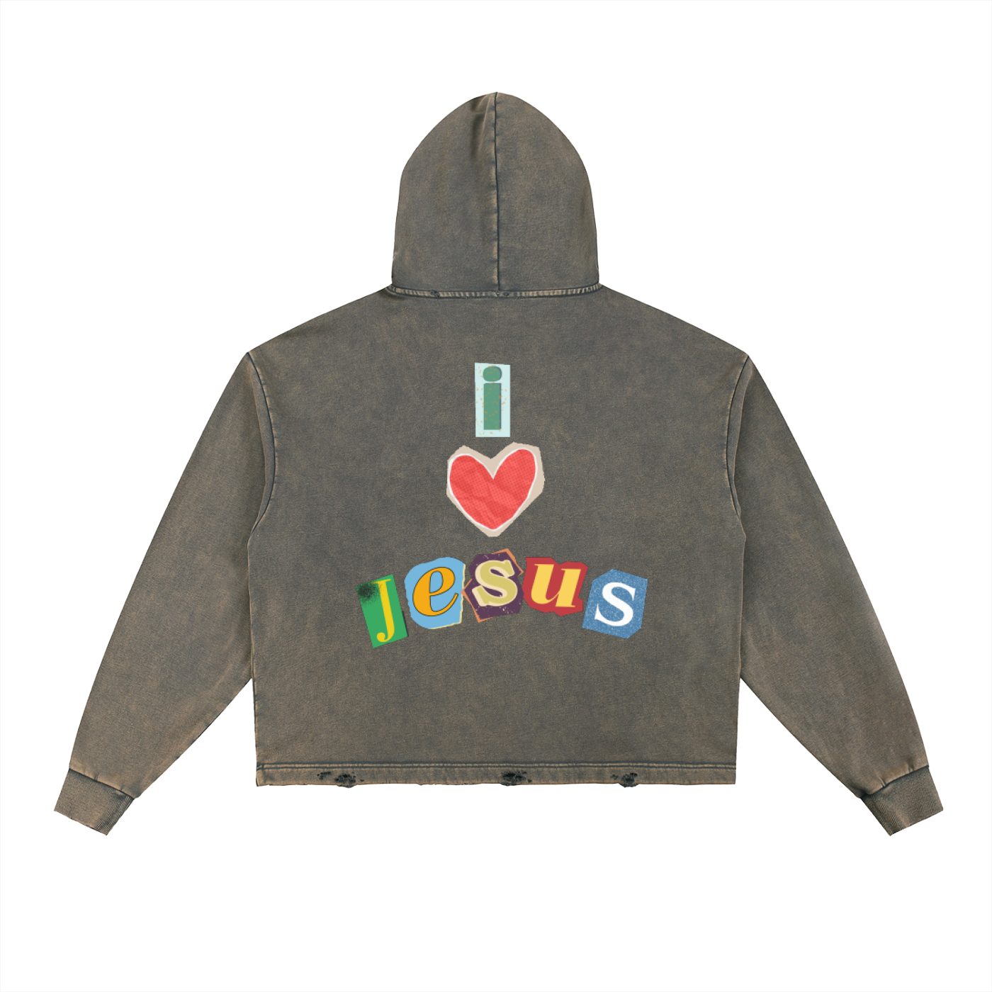 Vintage Washed Frayed-Hem "I <3 JESUS" Hoodie