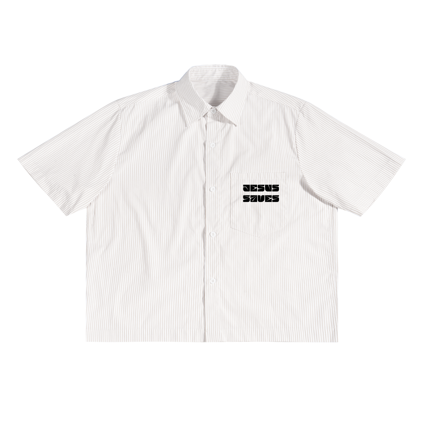 Oversized Vertical Stripe "JESUS SAVES" Boxy Shirt
