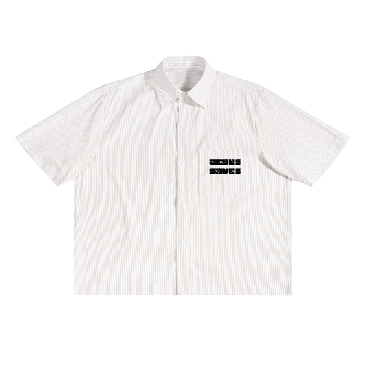 Oversized Vertical Stripe "JESUS SAVES" Boxy Shirt