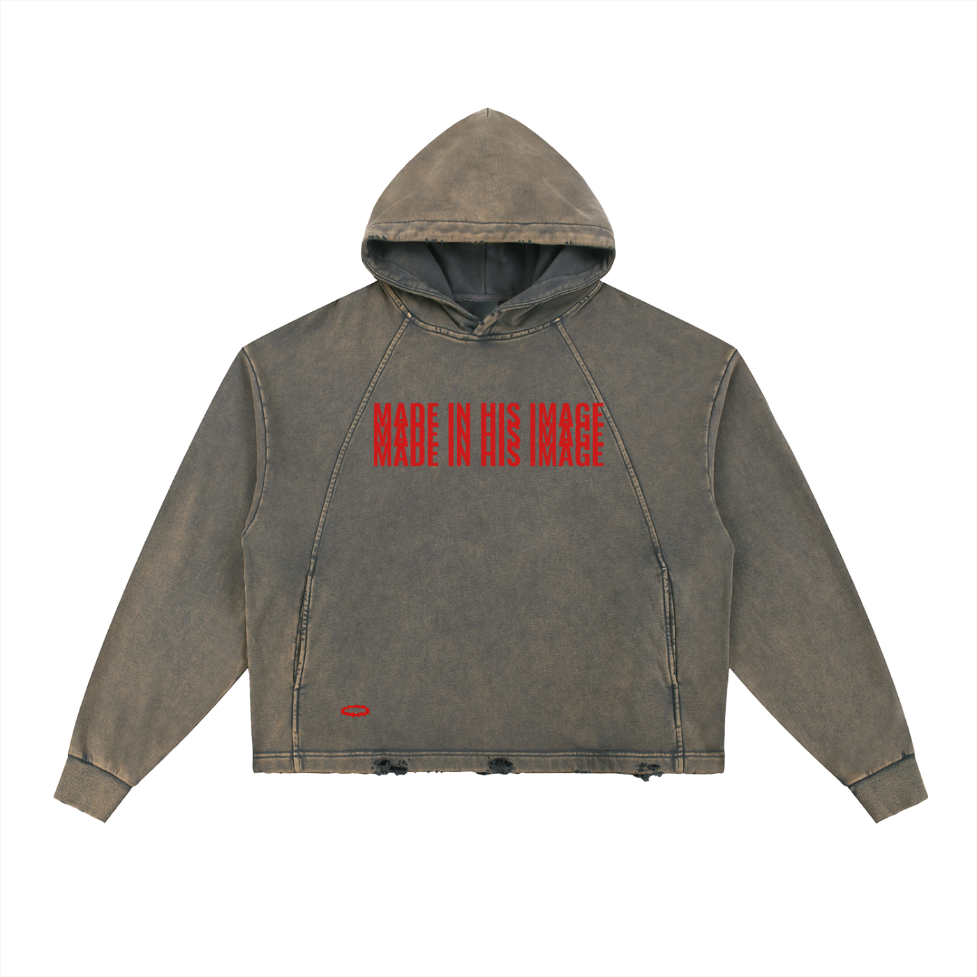 Vintage Washed Frayed-Hem "MADE IN HIS IMAGE" Hoodie